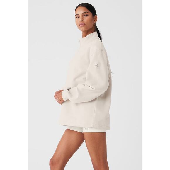 Alo UNISEX Renown Heavyweight 1/4 Zip Pullover Sweatshirt Color: Bone Sz: S - Picture 4 of 16